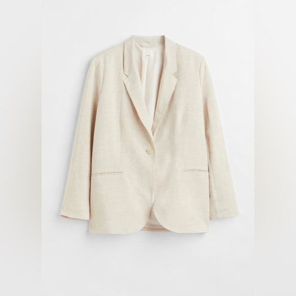 H&M+ Linen-blend Jacket Size 4XL NWT Minimalist Neutral Preppy Travel - Picture 1 of 11